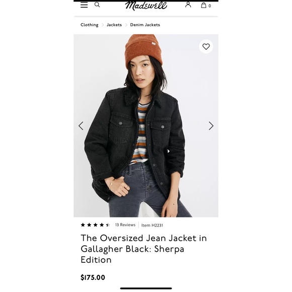 Madewell Oversized Jean Jacket Sherpa Edition Gallagher Black sz Large